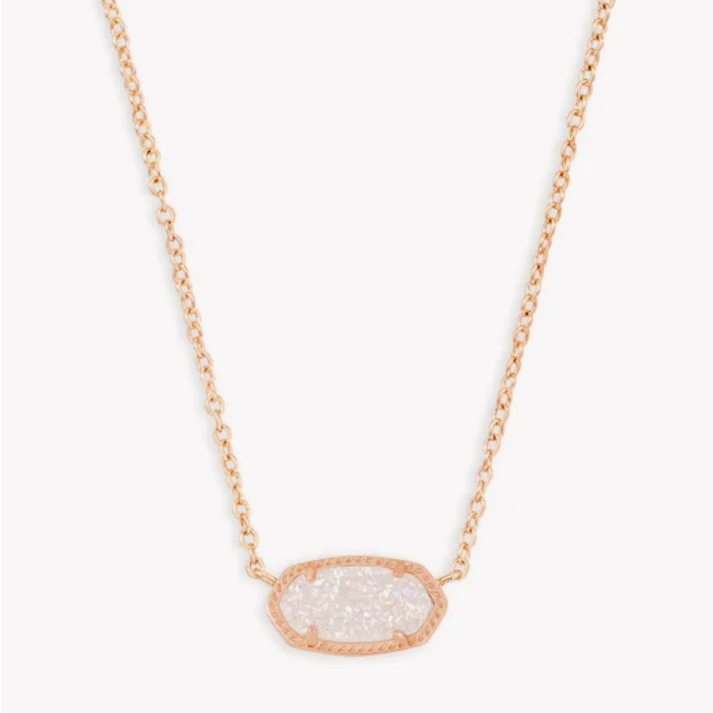 Kendra Scott Elisa Rose Gold Pendant Necklace in Iridescent Druzy